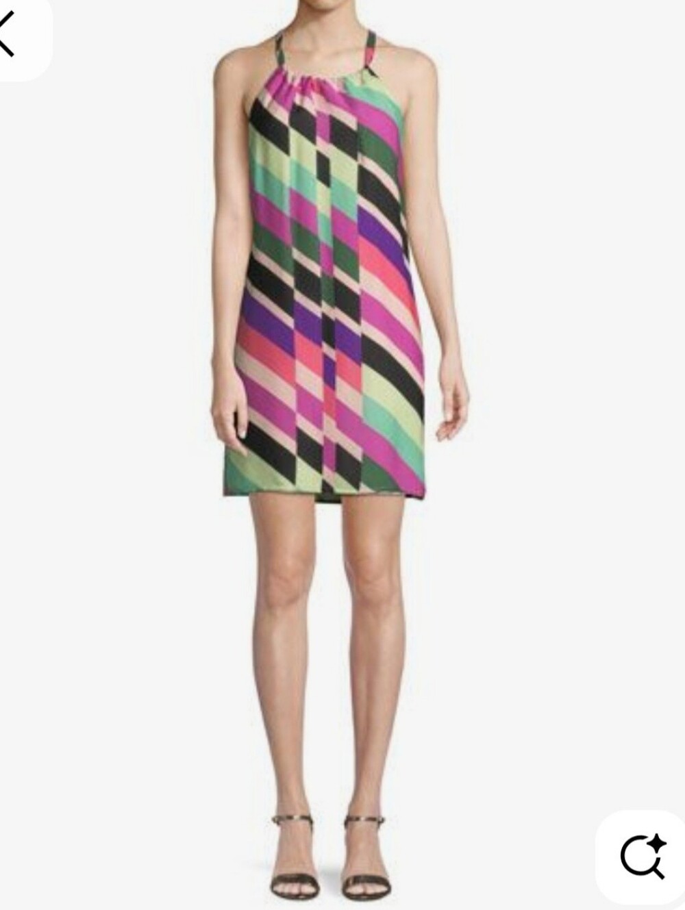 Trina Turk Multi-Color Diagonal Stripe Halter Mini Dress - Size S